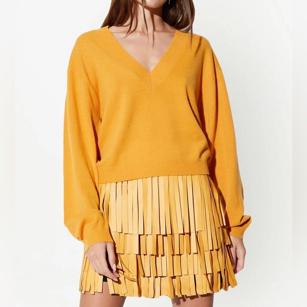 NEW RTA Alba 100% Cashmere V-Neck Sweater Honey Mustard XXS Comfy Cozy